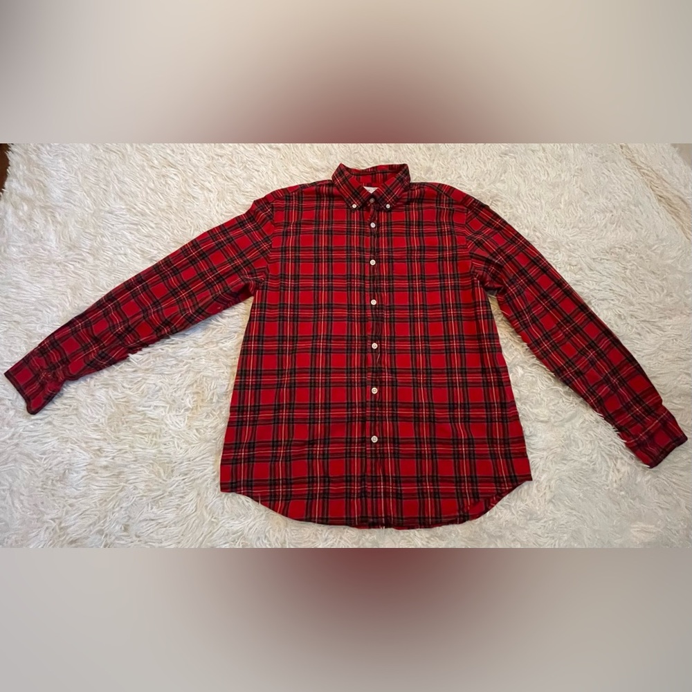 Men's Red Plaid Button-Down Shirt